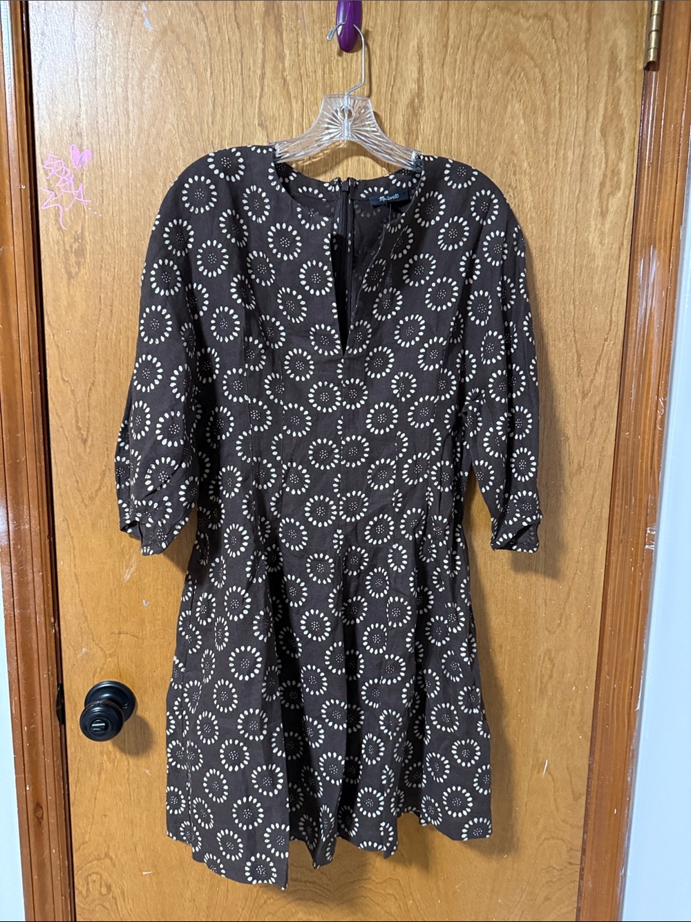 Madewell Black Mini Dress with Cream Circle Print